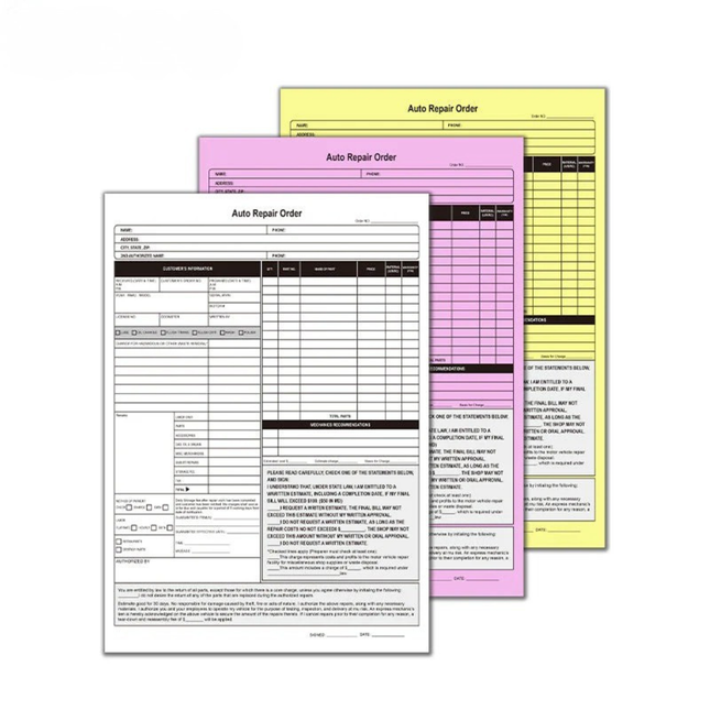 Wholesale Auto Repair Order Work Forms